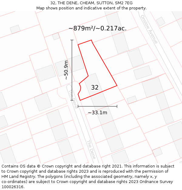 32, THE DENE, CHEAM, SUTTON, SM2 7EG: Plot and title map