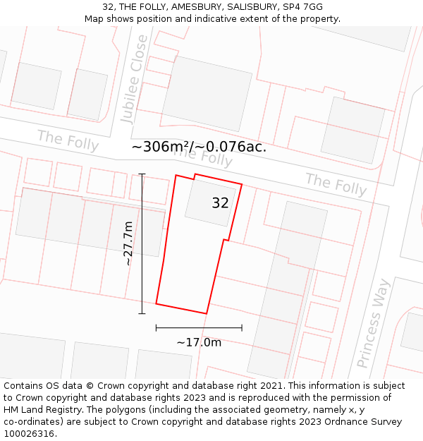 32, THE FOLLY, AMESBURY, SALISBURY, SP4 7GG: Plot and title map