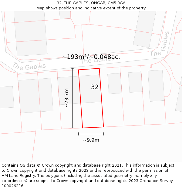 32, THE GABLES, ONGAR, CM5 0GA: Plot and title map