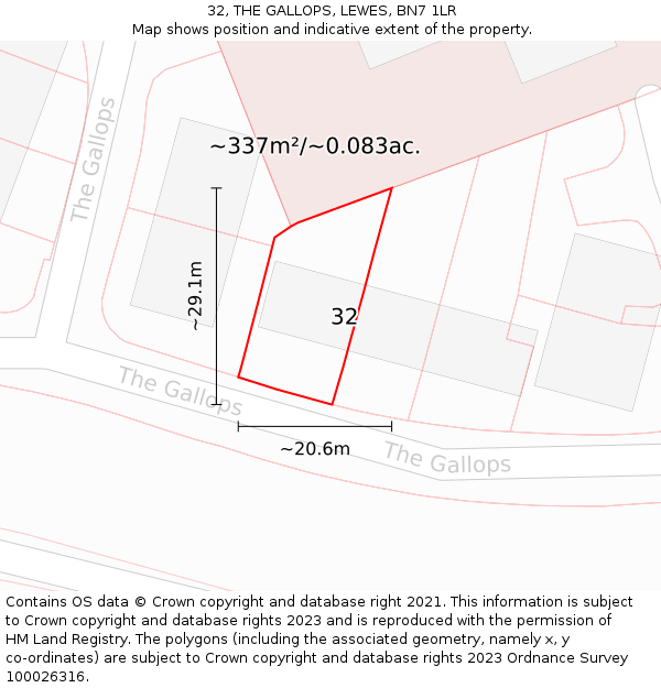 32, THE GALLOPS, LEWES, BN7 1LR: Plot and title map