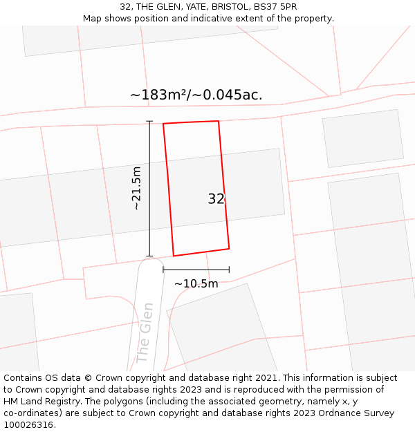 32, THE GLEN, YATE, BRISTOL, BS37 5PR: Plot and title map
