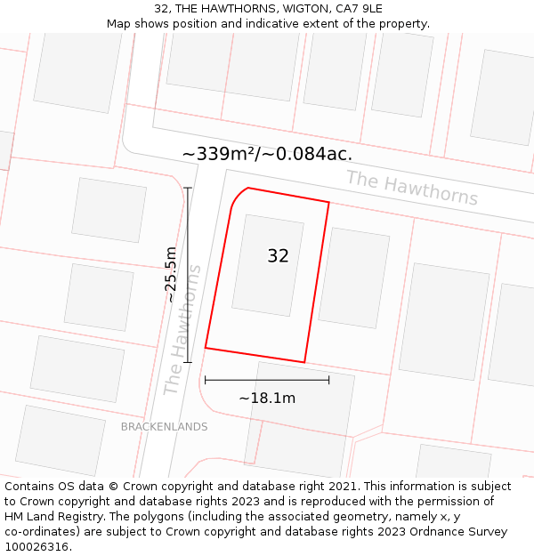 32, THE HAWTHORNS, WIGTON, CA7 9LE: Plot and title map