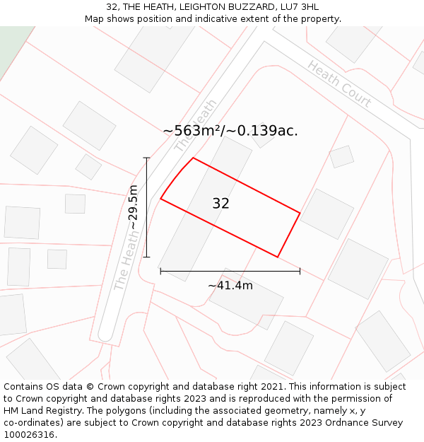 32, THE HEATH, LEIGHTON BUZZARD, LU7 3HL: Plot and title map