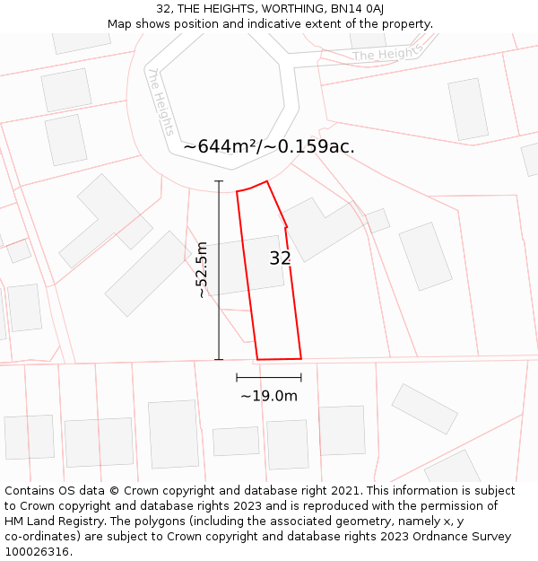 32, THE HEIGHTS, WORTHING, BN14 0AJ: Plot and title map