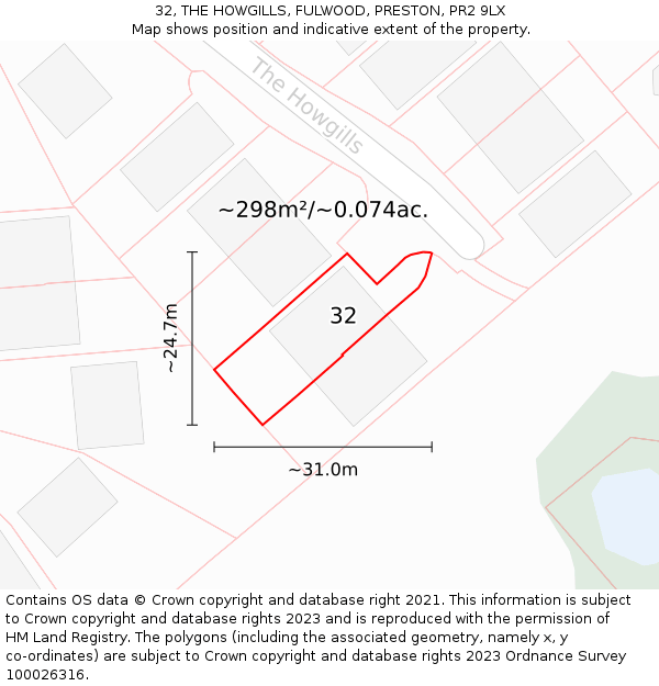 32, THE HOWGILLS, FULWOOD, PRESTON, PR2 9LX: Plot and title map