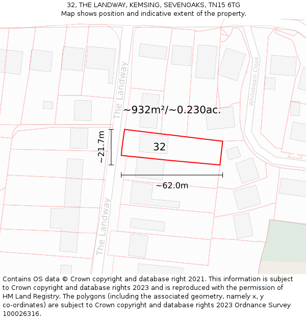 32, THE LANDWAY, KEMSING, SEVENOAKS, TN15 6TG: Plot and title map