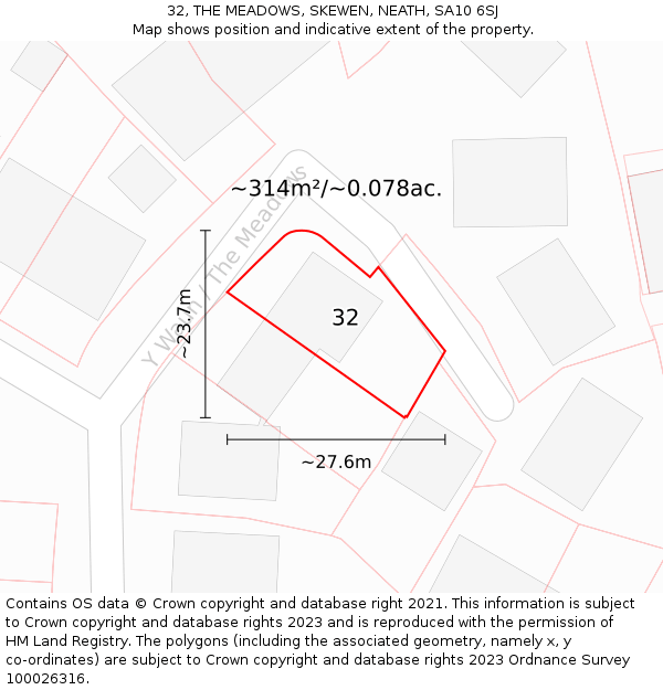 32, THE MEADOWS, SKEWEN, NEATH, SA10 6SJ: Plot and title map