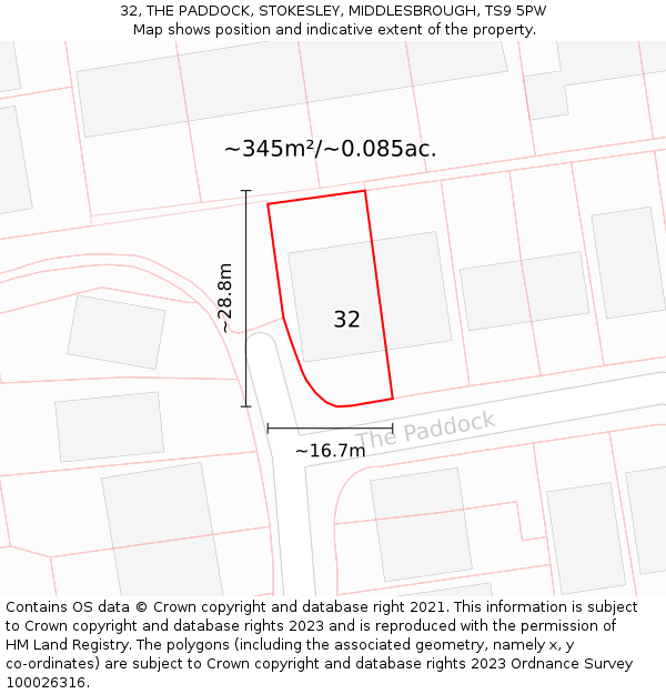 32, THE PADDOCK, STOKESLEY, MIDDLESBROUGH, TS9 5PW: Plot and title map