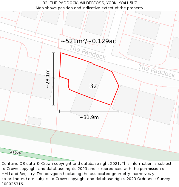 32, THE PADDOCK, WILBERFOSS, YORK, YO41 5LZ: Plot and title map