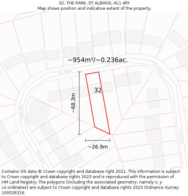 32, THE PARK, ST ALBANS, AL1 4RY: Plot and title map