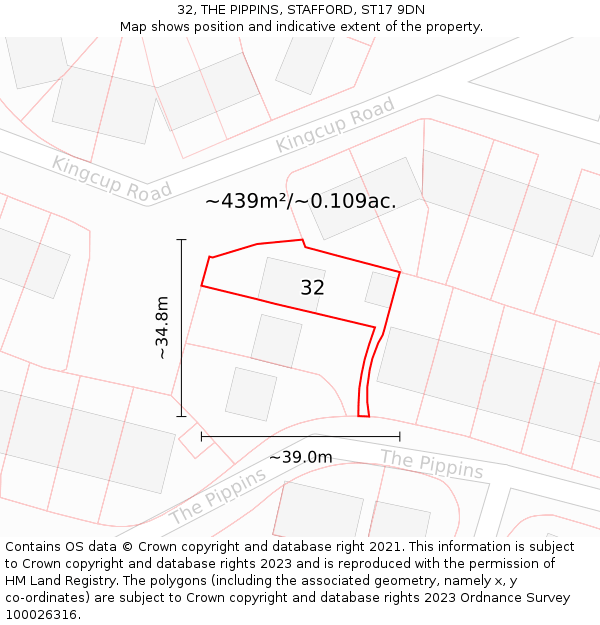 32, THE PIPPINS, STAFFORD, ST17 9DN: Plot and title map