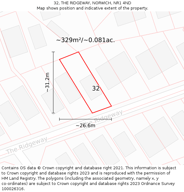 32, THE RIDGEWAY, NORWICH, NR1 4ND: Plot and title map