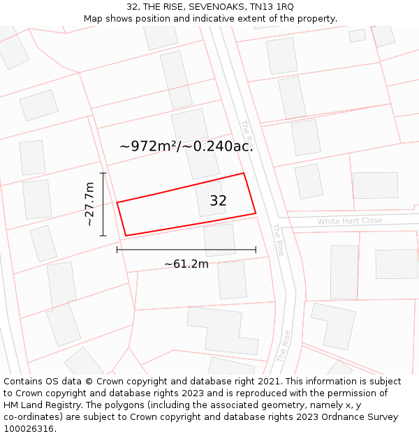 32, THE RISE, SEVENOAKS, TN13 1RQ: Plot and title map