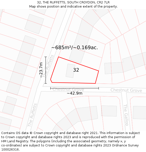 32, THE RUFFETTS, SOUTH CROYDON, CR2 7LR: Plot and title map