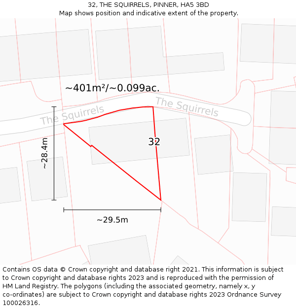 32, THE SQUIRRELS, PINNER, HA5 3BD: Plot and title map