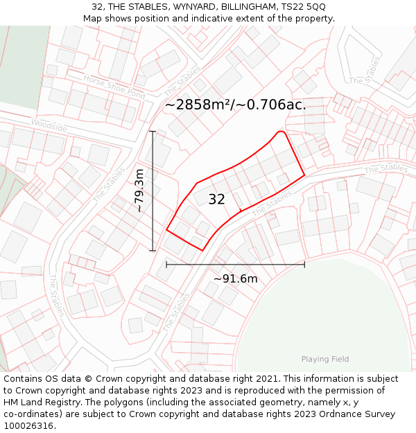 32, THE STABLES, WYNYARD, BILLINGHAM, TS22 5QQ: Plot and title map