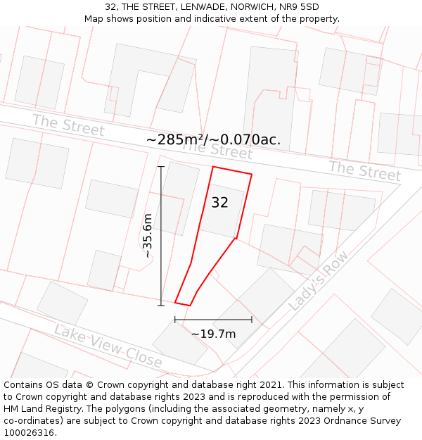 32, THE STREET, LENWADE, NORWICH, NR9 5SD: Plot and title map
