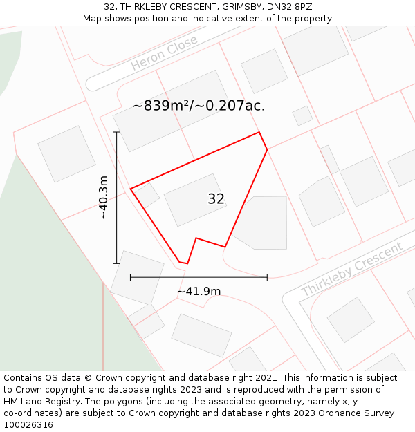 32, THIRKLEBY CRESCENT, GRIMSBY, DN32 8PZ: Plot and title map