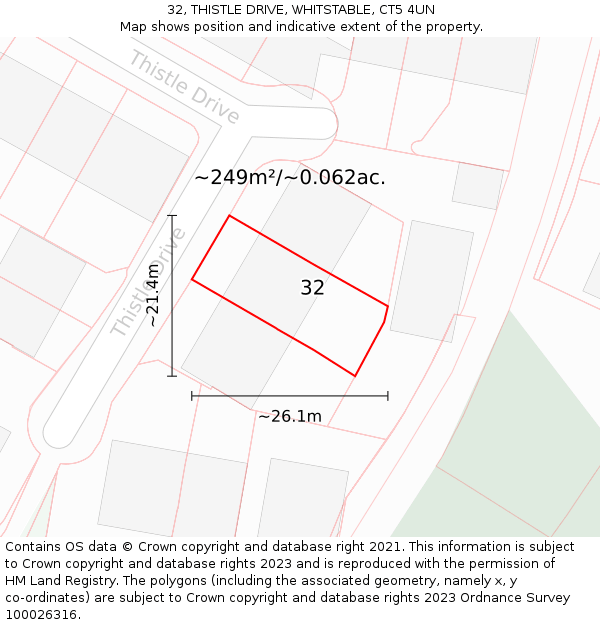 32, THISTLE DRIVE, WHITSTABLE, CT5 4UN: Plot and title map