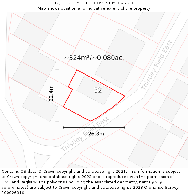 32, THISTLEY FIELD, COVENTRY, CV6 2DE: Plot and title map