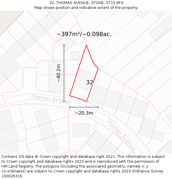 32, THOMAS AVENUE, STONE, ST15 8FG: Plot and title map