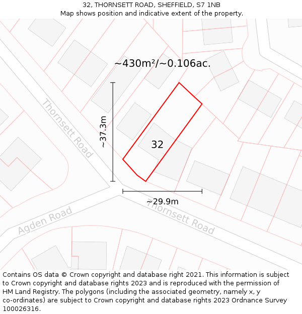32, THORNSETT ROAD, SHEFFIELD, S7 1NB: Plot and title map