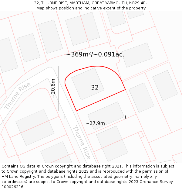 32, THURNE RISE, MARTHAM, GREAT YARMOUTH, NR29 4PU: Plot and title map