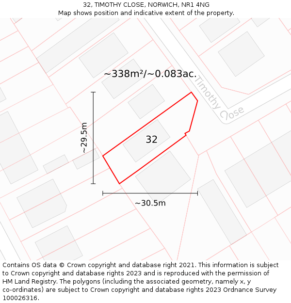 32, TIMOTHY CLOSE, NORWICH, NR1 4NG: Plot and title map