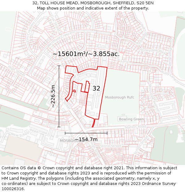 32, TOLL HOUSE MEAD, MOSBOROUGH, SHEFFIELD, S20 5EN: Plot and title map