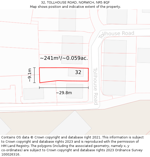 32, TOLLHOUSE ROAD, NORWICH, NR5 8QF: Plot and title map