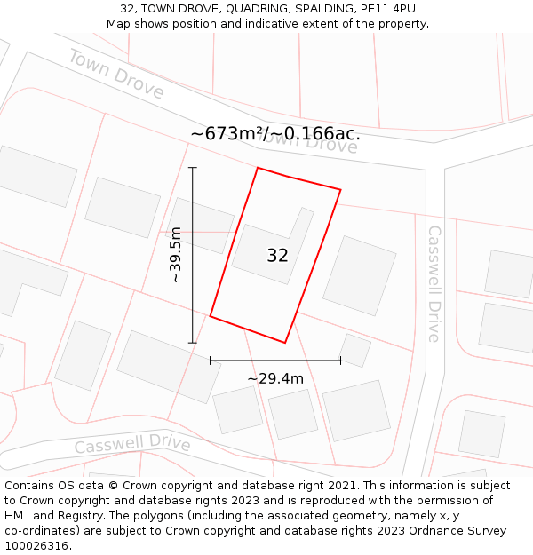 32, TOWN DROVE, QUADRING, SPALDING, PE11 4PU: Plot and title map