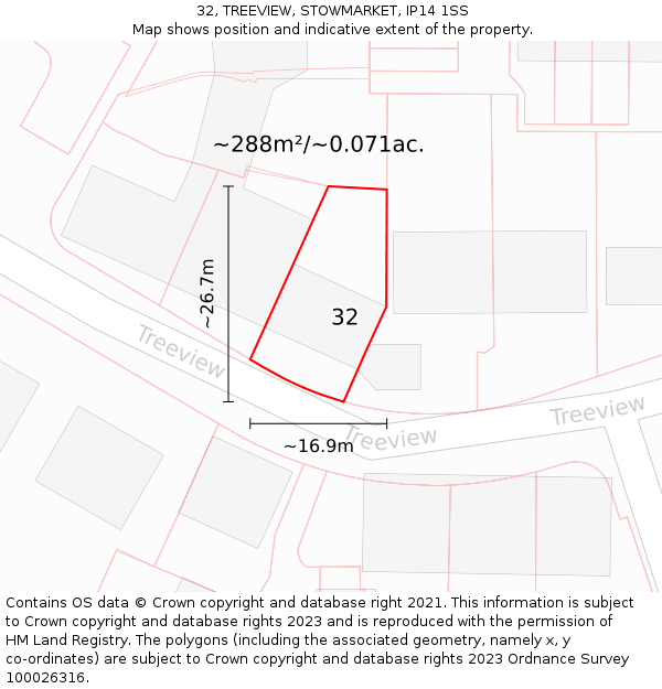 32, TREEVIEW, STOWMARKET, IP14 1SS: Plot and title map