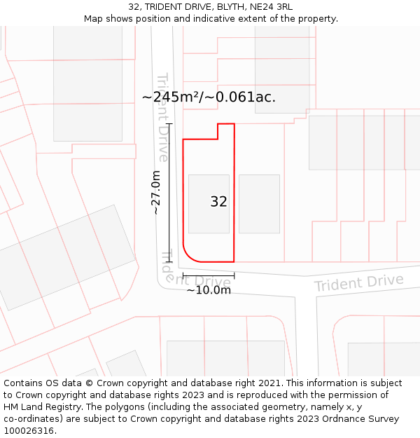 32, TRIDENT DRIVE, BLYTH, NE24 3RL: Plot and title map