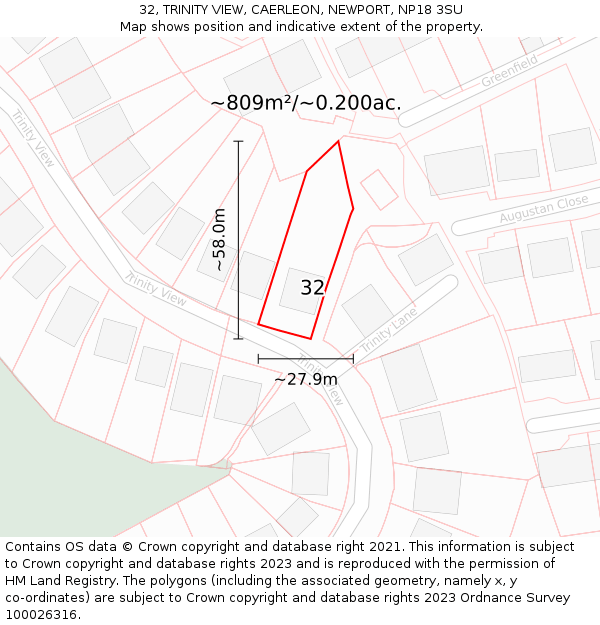 32, TRINITY VIEW, CAERLEON, NEWPORT, NP18 3SU: Plot and title map