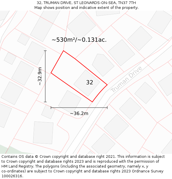 32, TRUMAN DRIVE, ST LEONARDS-ON-SEA, TN37 7TH: Plot and title map