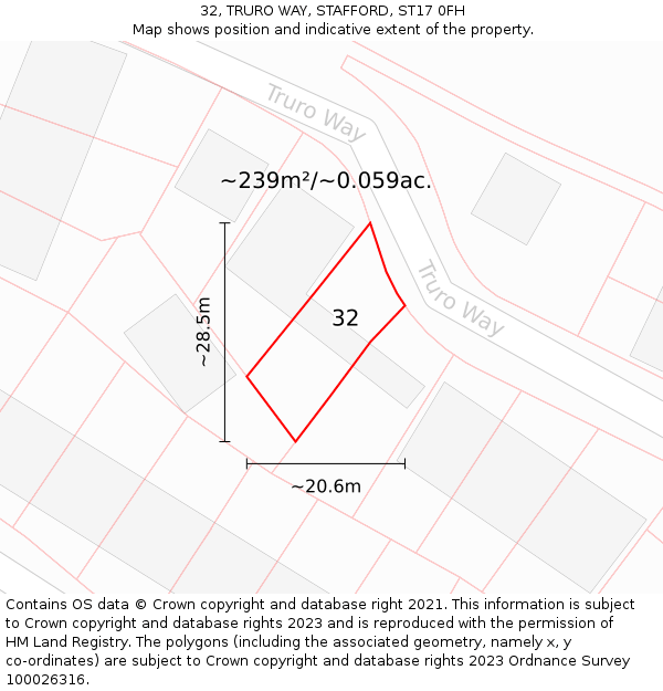32, TRURO WAY, STAFFORD, ST17 0FH: Plot and title map