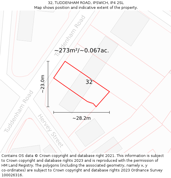 32, TUDDENHAM ROAD, IPSWICH, IP4 2SL: Plot and title map
