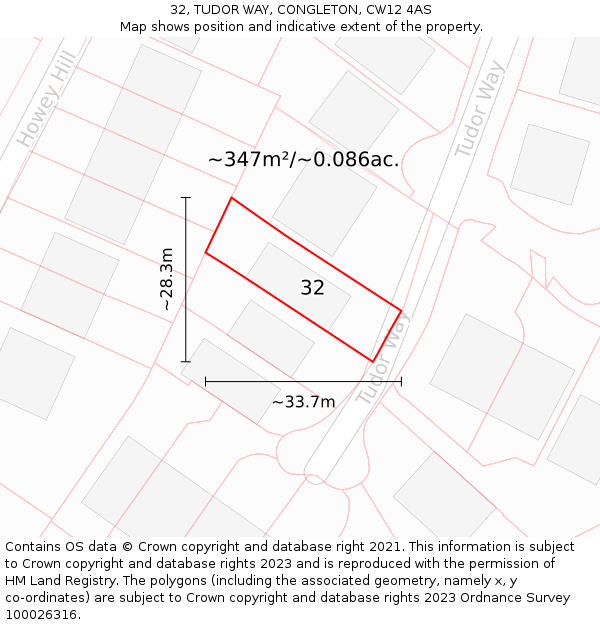 32, TUDOR WAY, CONGLETON, CW12 4AS: Plot and title map