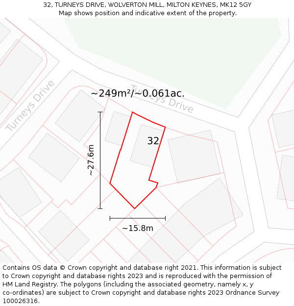 32, TURNEYS DRIVE, WOLVERTON MILL, MILTON KEYNES, MK12 5GY: Plot and title map