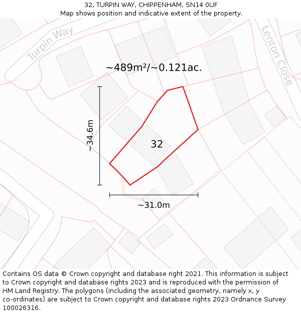 32, TURPIN WAY, CHIPPENHAM, SN14 0UF: Plot and title map