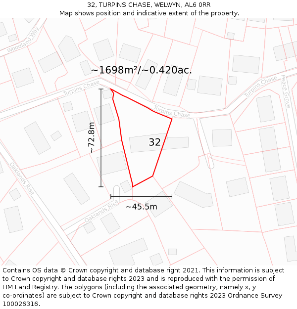 32, TURPINS CHASE, WELWYN, AL6 0RR: Plot and title map