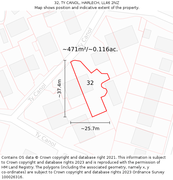 32, TY CANOL, HARLECH, LL46 2NZ: Plot and title map