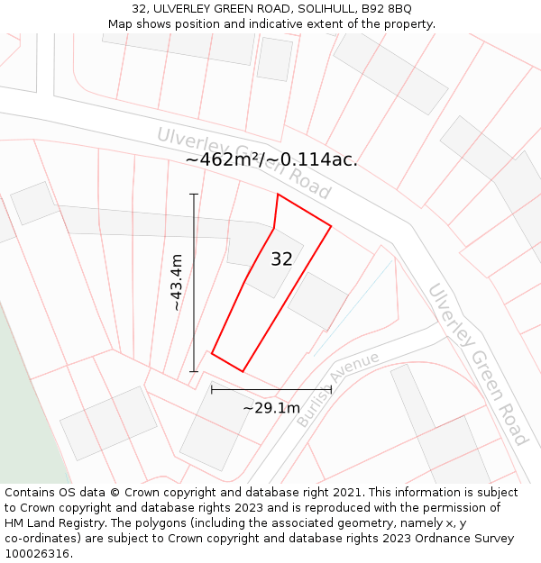 32, ULVERLEY GREEN ROAD, SOLIHULL, B92 8BQ: Plot and title map