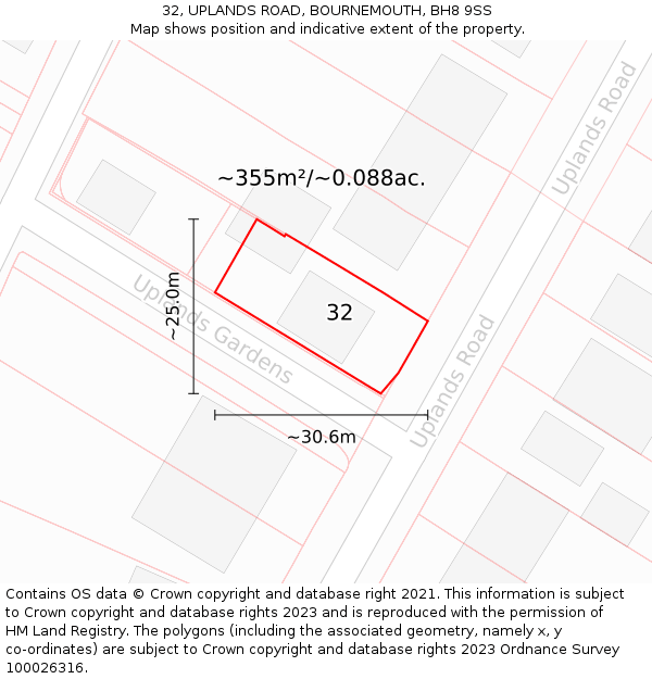 32, UPLANDS ROAD, BOURNEMOUTH, BH8 9SS: Plot and title map