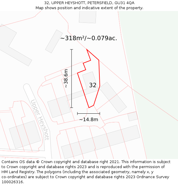 32, UPPER HEYSHOTT, PETERSFIELD, GU31 4QA: Plot and title map