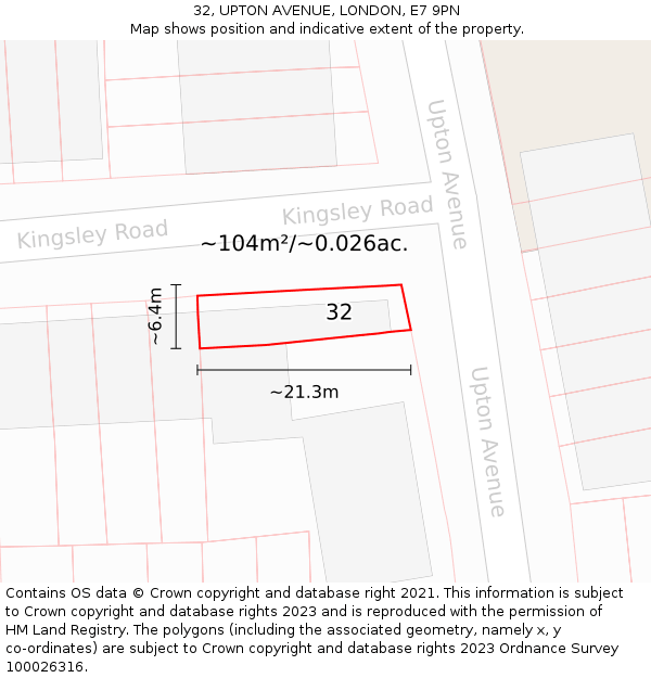 32, UPTON AVENUE, LONDON, E7 9PN: Plot and title map