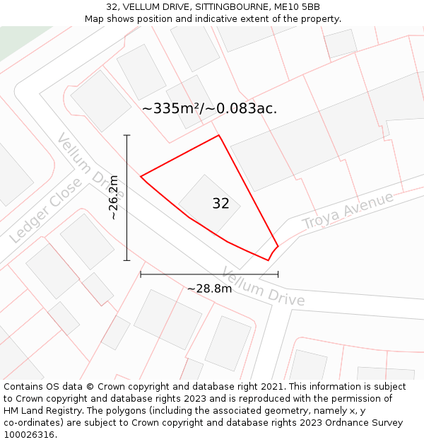 32, VELLUM DRIVE, SITTINGBOURNE, ME10 5BB: Plot and title map