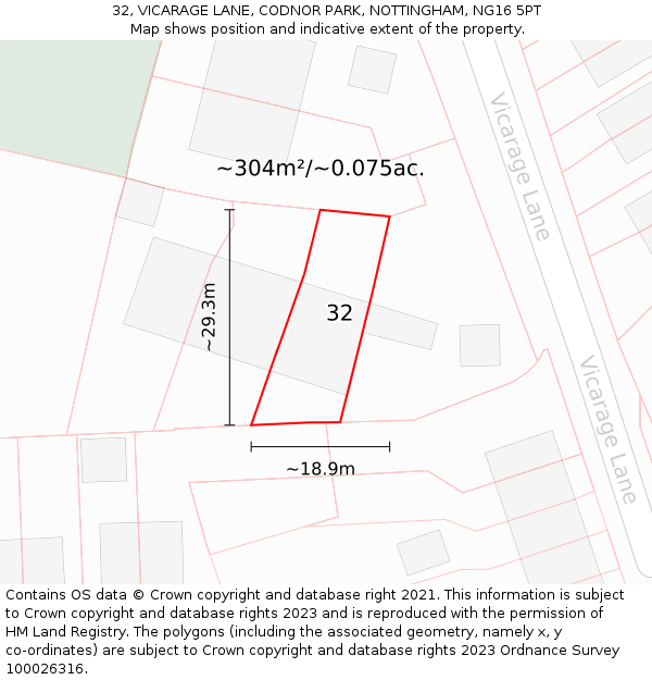 32, VICARAGE LANE, CODNOR PARK, NOTTINGHAM, NG16 5PT: Plot and title map