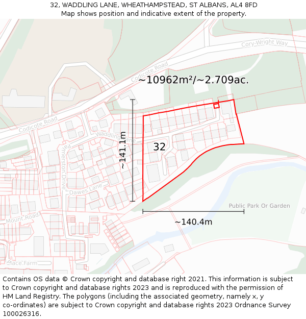 32, WADDLING LANE, WHEATHAMPSTEAD, ST ALBANS, AL4 8FD: Plot and title map