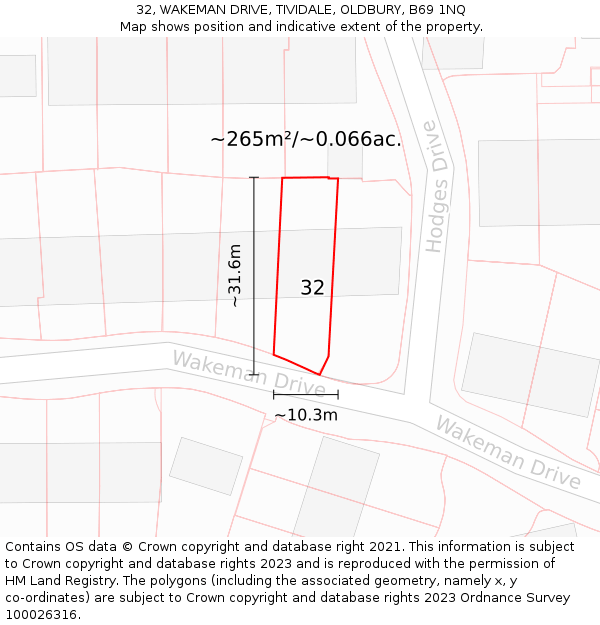 32, WAKEMAN DRIVE, TIVIDALE, OLDBURY, B69 1NQ: Plot and title map
